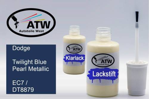 Dodge, Twilight Blue Pearl Metallic, EC7 / DT8879: 20ml Lackstift + 20ml Klarlack - Set, von ATW Autoteile West.